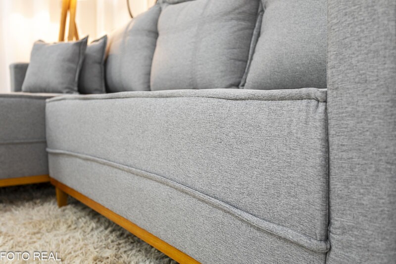 Sofá 3 Lug. Milão C/Chaise Lado Direito Veludo Bege 818 Larg. 2.30m - Molas Ensacadas - Imagem 4