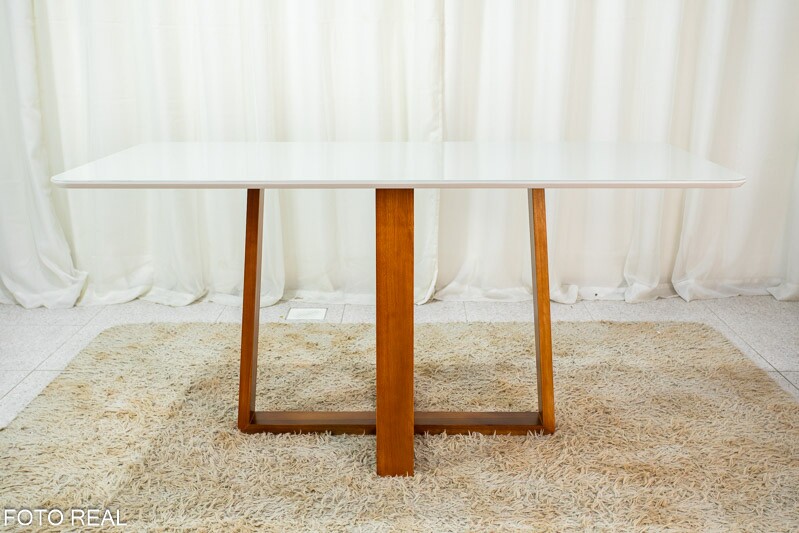 Mesa de Jantar Pedro Mel Vidro Off 160×80 6 Cadeiras Lisboa Veludo Azul 503 Madeira Maciça Art Assento - Entregue Montada - Imagem 5
