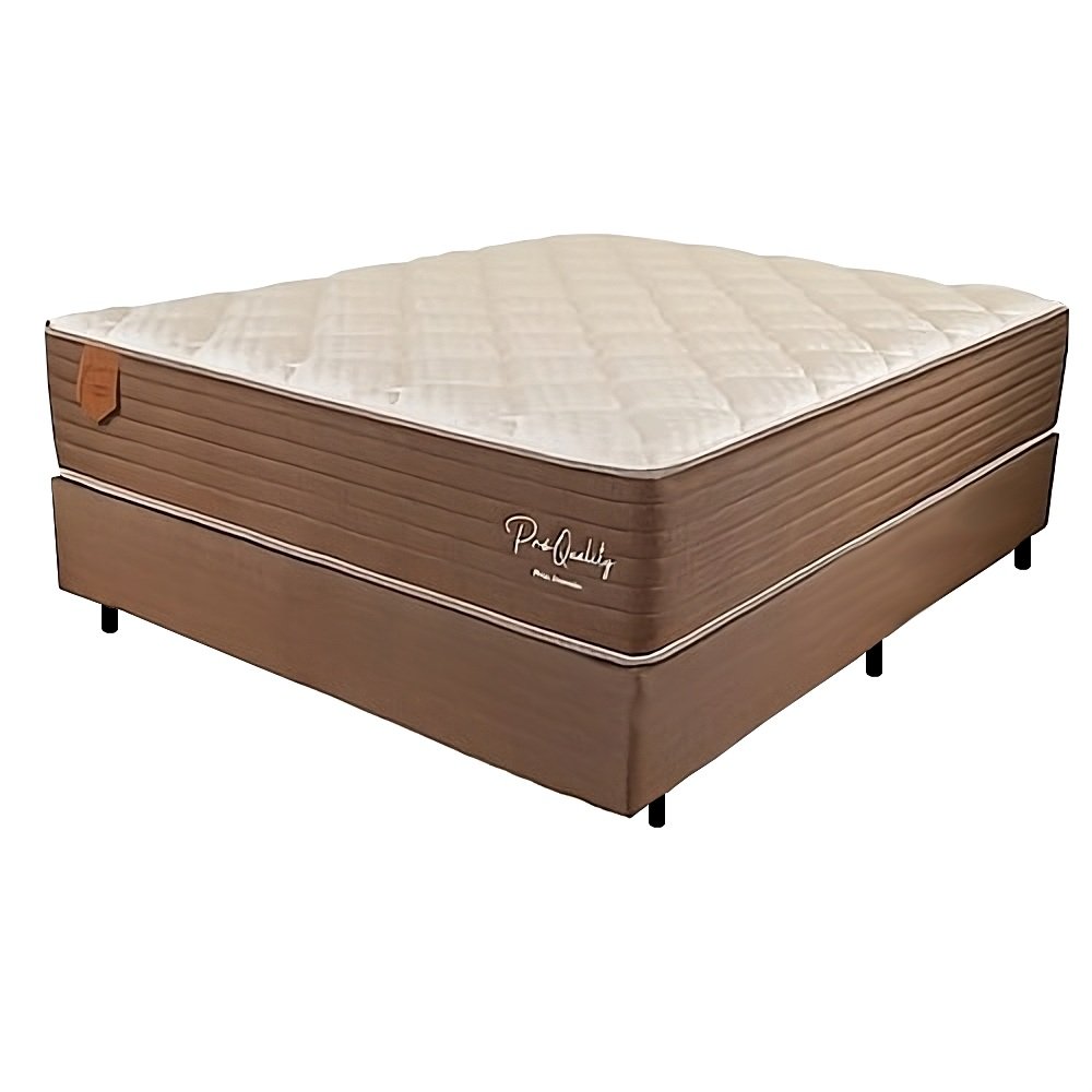 Colchão Casal Pro Quality C + Base Box Simples Corino Marrom – PRORELAX + ALTO NÍVEL CAMAS E COLCHÕES