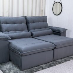 Sofá Retrátil Reclinável 2.30m Emanuelly Veludo Cinza 20 - D28 Soft