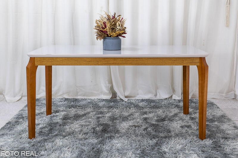 Mesa de Jantar Alegra Tampo Vidro Off 160×80 6 Cadeiras Diamante Linho Capuccino 29033 JCM Madeira Maciça - Imagem 6