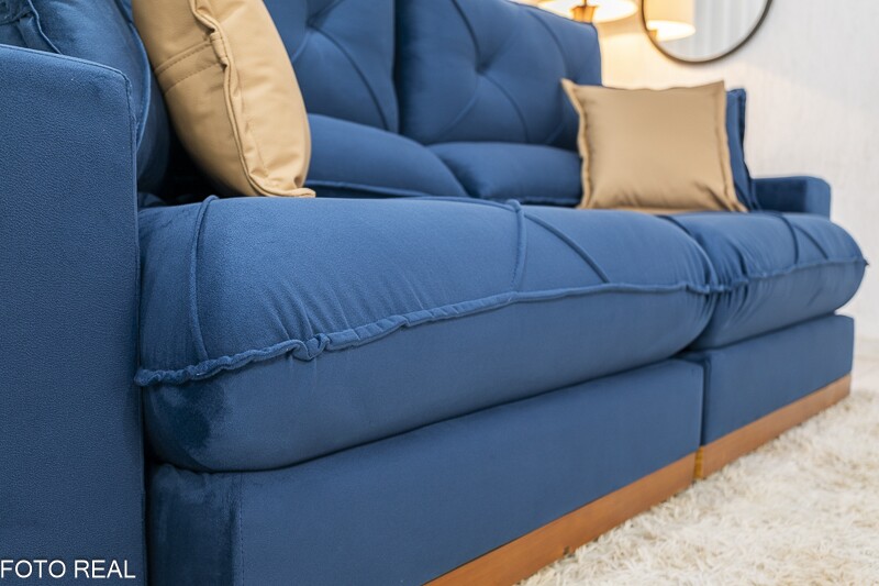 Sofá Retrátil Reclinável 2.50m Gran Bello Veludo Azul - D33 e Molas Ensacadas - Imagem 7