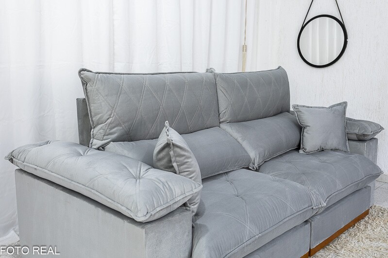 Sofá Retrátil Reclinável Magnum Veludo Prata 823 Larg. 2.50m - Molas Ensacadas - Imagem 7