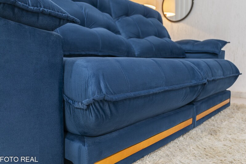 Sofá Retrátil Reclinável Barcelona Veludo Azul 325 Larg. 2.30m - D33 e Molas Ensacadas - Imagem 7