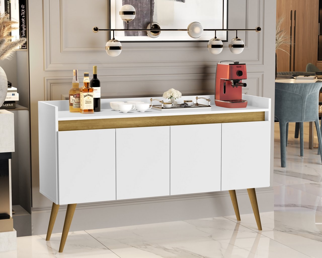Buffet 4 Portas Gold Branco/Mel/Branco – MÓVEIS PRIMUS - Imagem 2