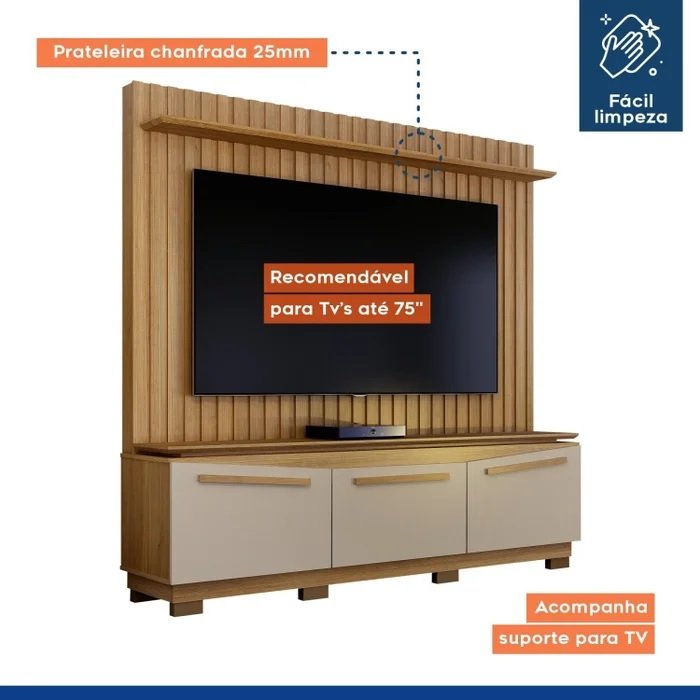 Home Theater até 75" Montreal Cinamono/Off White - VALDEMÓVEIS - Imagem 3