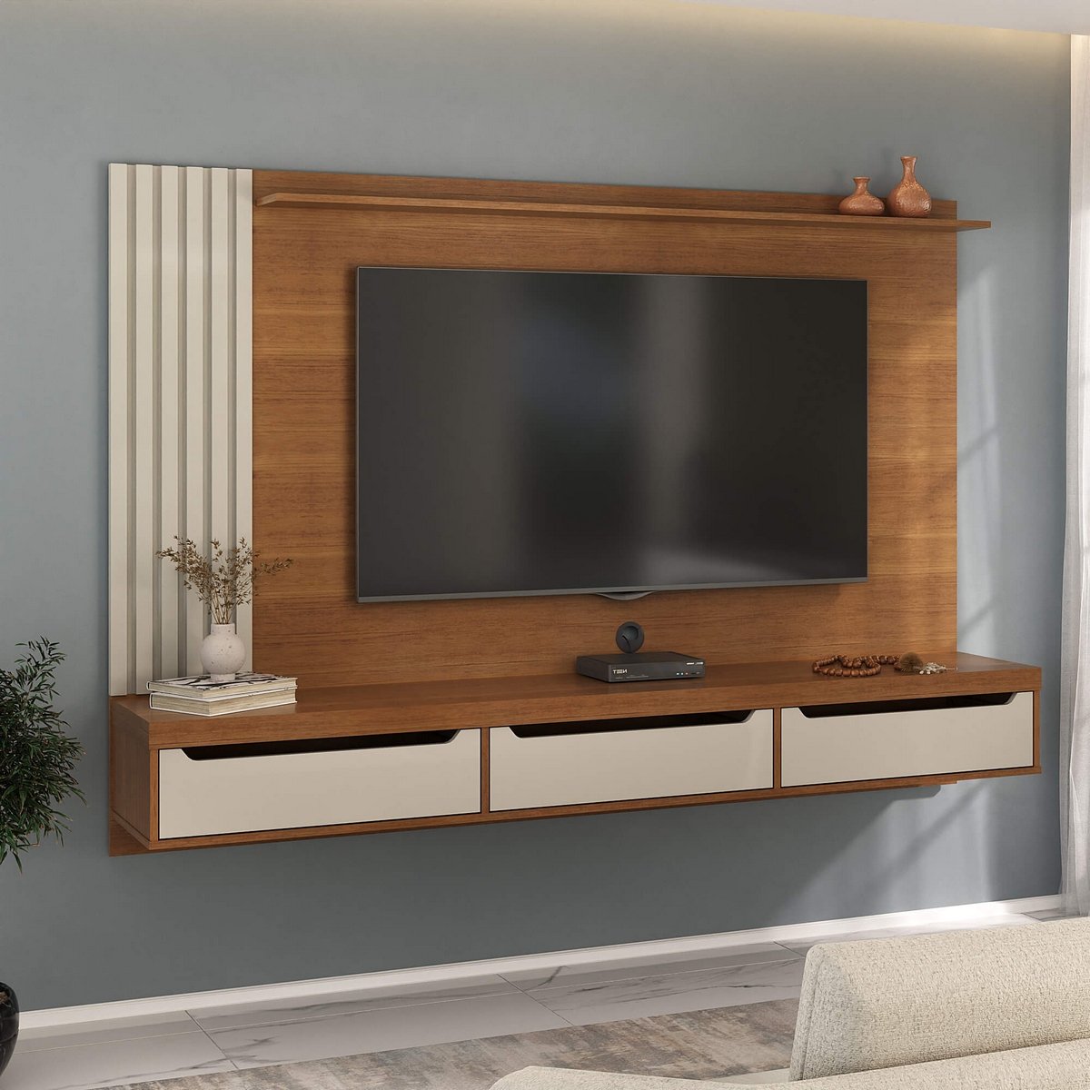 Painel até 75" Presence Cinamono/Off White - ARTELY
