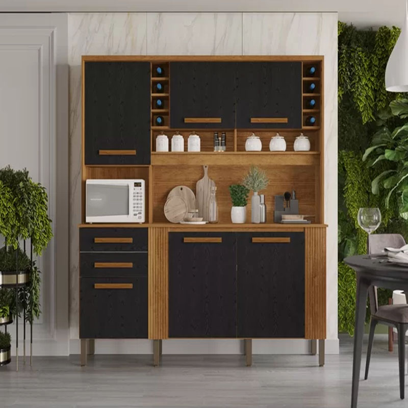 Armário de Cozinha Catar 6 Portas 2 Gavetas Larg. 2.00m Cinamomo/Preto Sallêto
