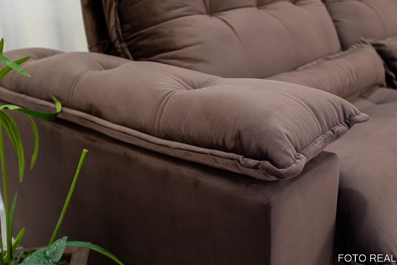 Sofá Retrátil Reclinável Ibis Veludo Marrom 815 Larg. 2.50m - D33 e Molas Ensacadas - Imagem 7