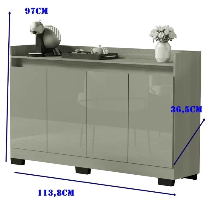 Buffet 4 Portas Real Cinza/Mel - MÓVEIS PRIMUS - Imagem 5