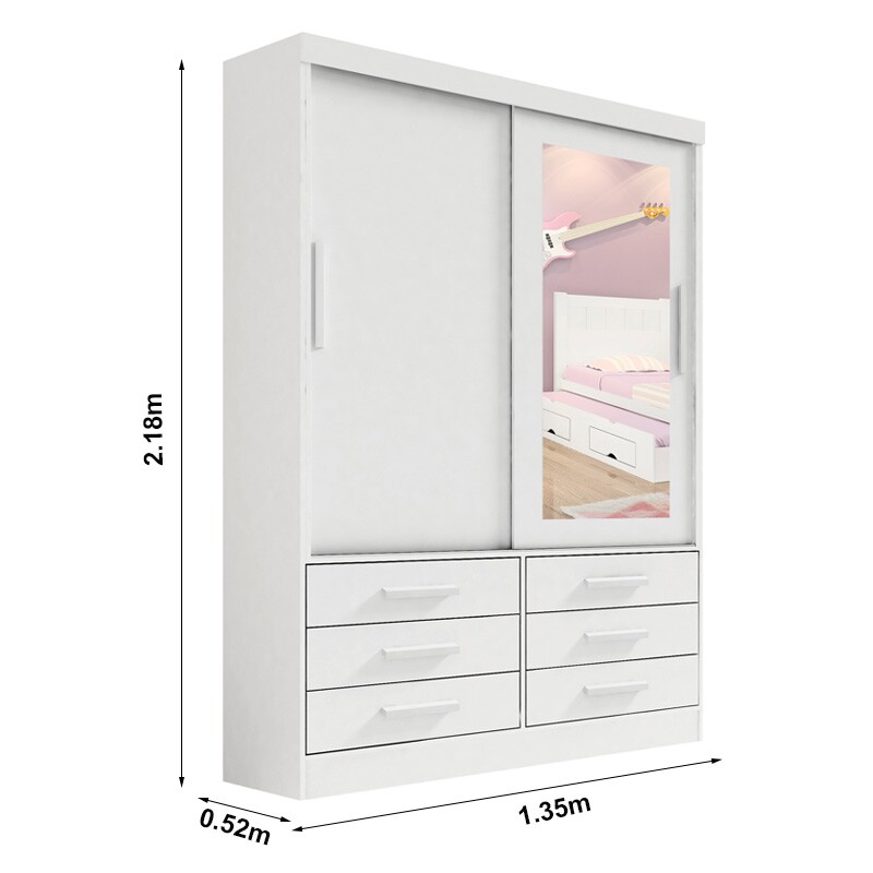 Guarda-Roupa Solteiro 2 portas Merídian Branco Larg. 1.35m D Doro - Imagem 3