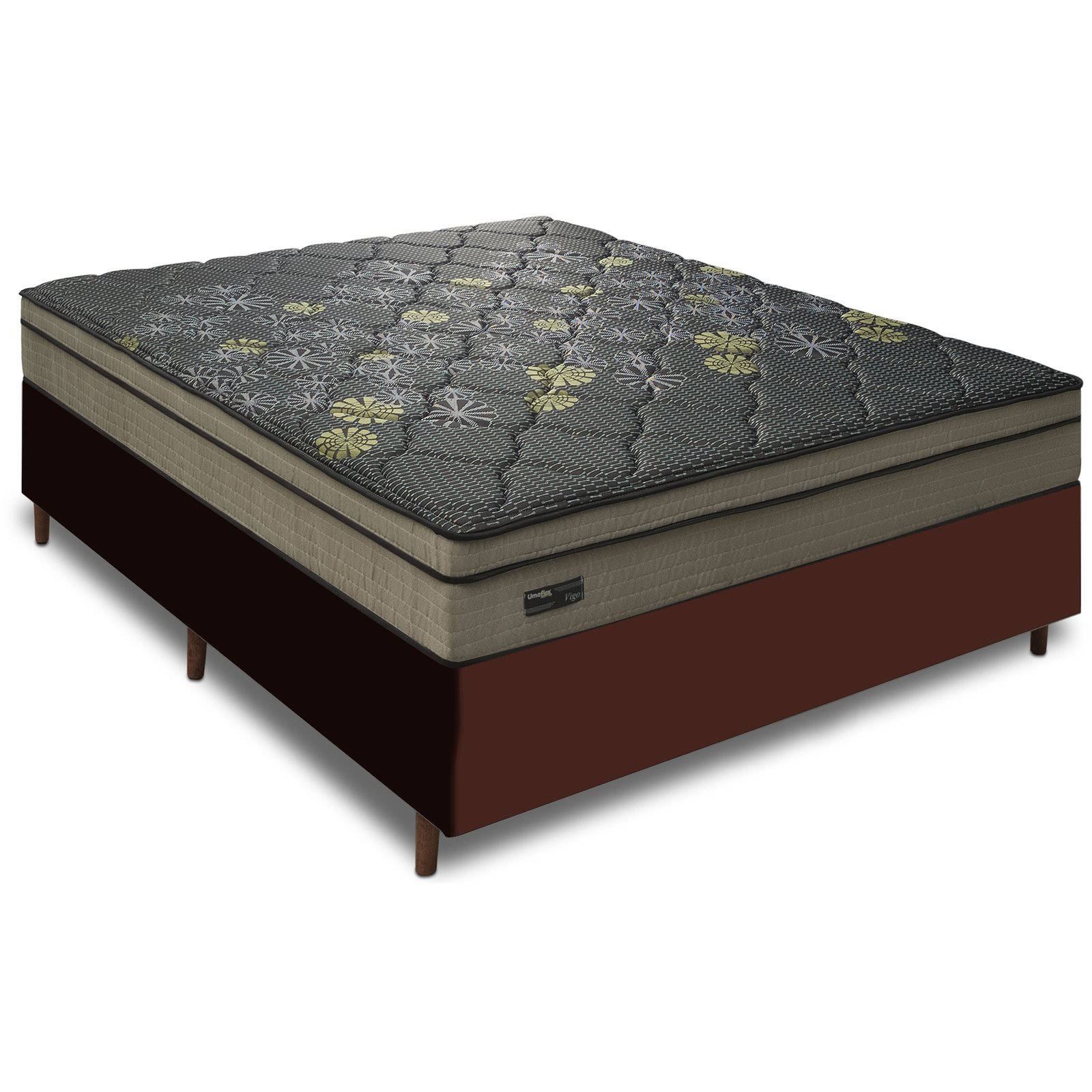 Colchão Casal Vigo D26 + Base Box Simples Corino Marrom – UMAFLEX + ALTO NÍVEL CAMAS E COLCHÕES