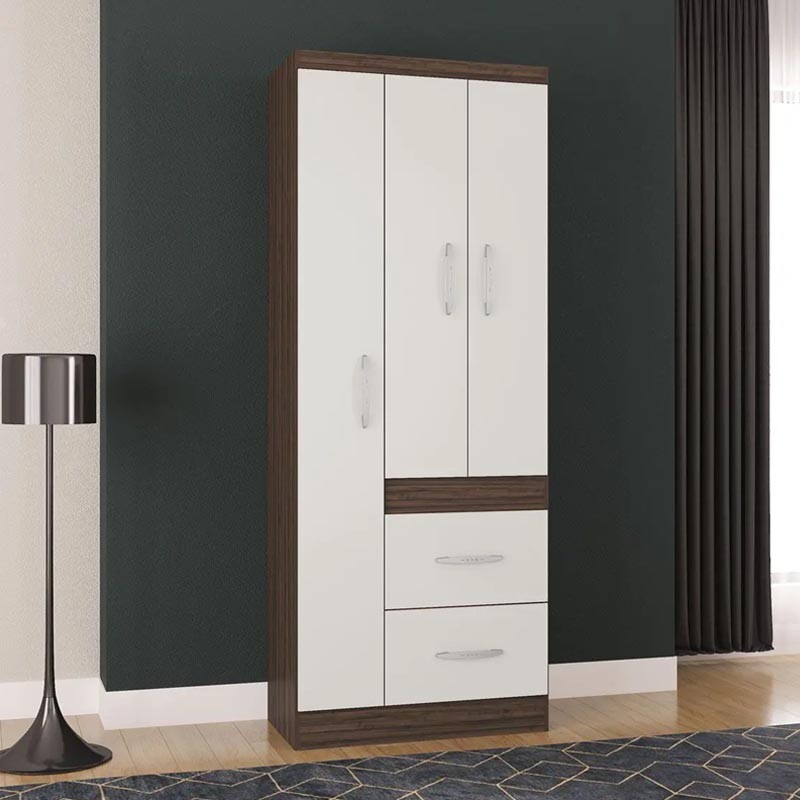 Guarda-Roupa Solteiro Milão 3 Portas 2 Gavetas Chocolate/Off White Larg. 0.68m Poquema