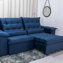Sofá Retrátil Reclinável 2.00m Emanuelly Veludo Azul 03 D28 Soft