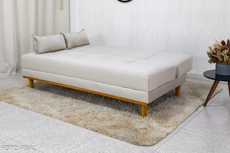 Sofá Cama Madrid larg. 1.80m Molas Bonnel Veludo Bege 2269 - Imagem 3