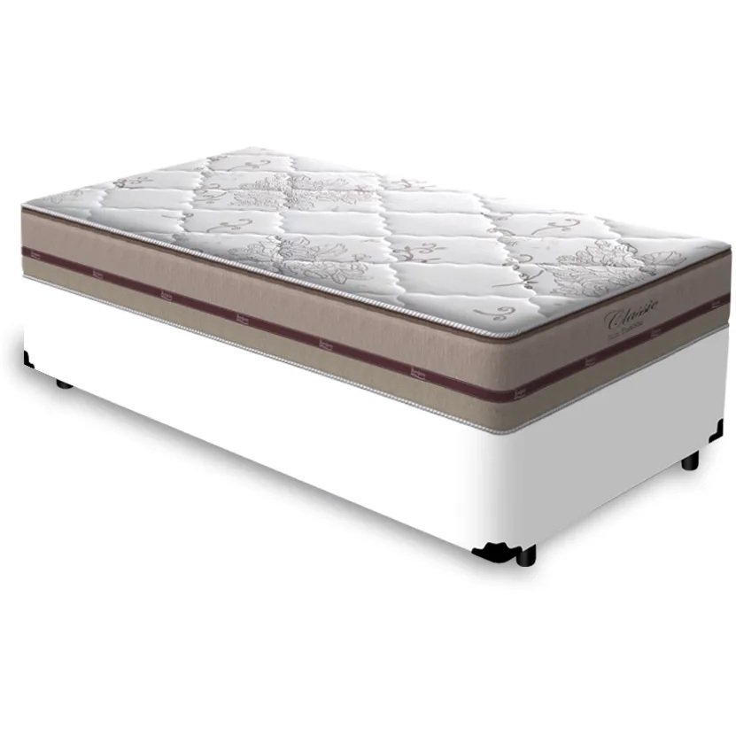 Colchão Solteiro Classic Ensacadas Bege + Base Box Simples Branco – ANJOS + BIOSTAR