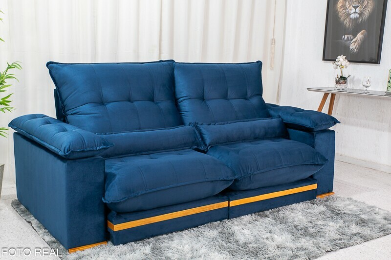 Sofá Retrátil Reclinável 2.50m Ibis Veludo Azul 800 - D33 e Molas Ensacadas - Imagem 4