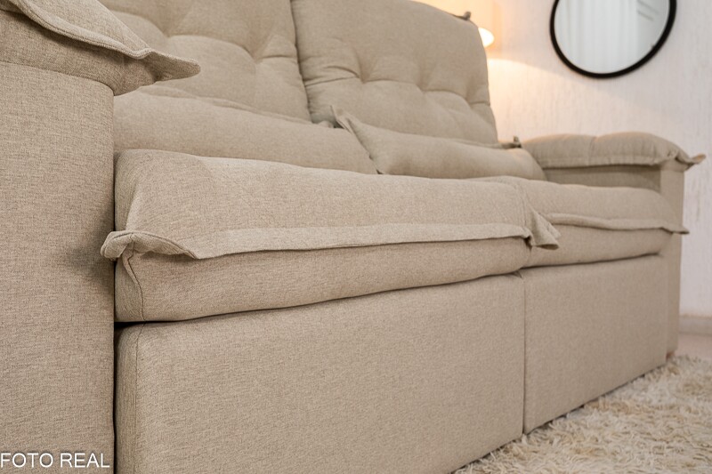 Sofá Retrátil Reclinável Califórnia 2.50m Linho 567 Bege - D28 Hiper soft - Imagem 6