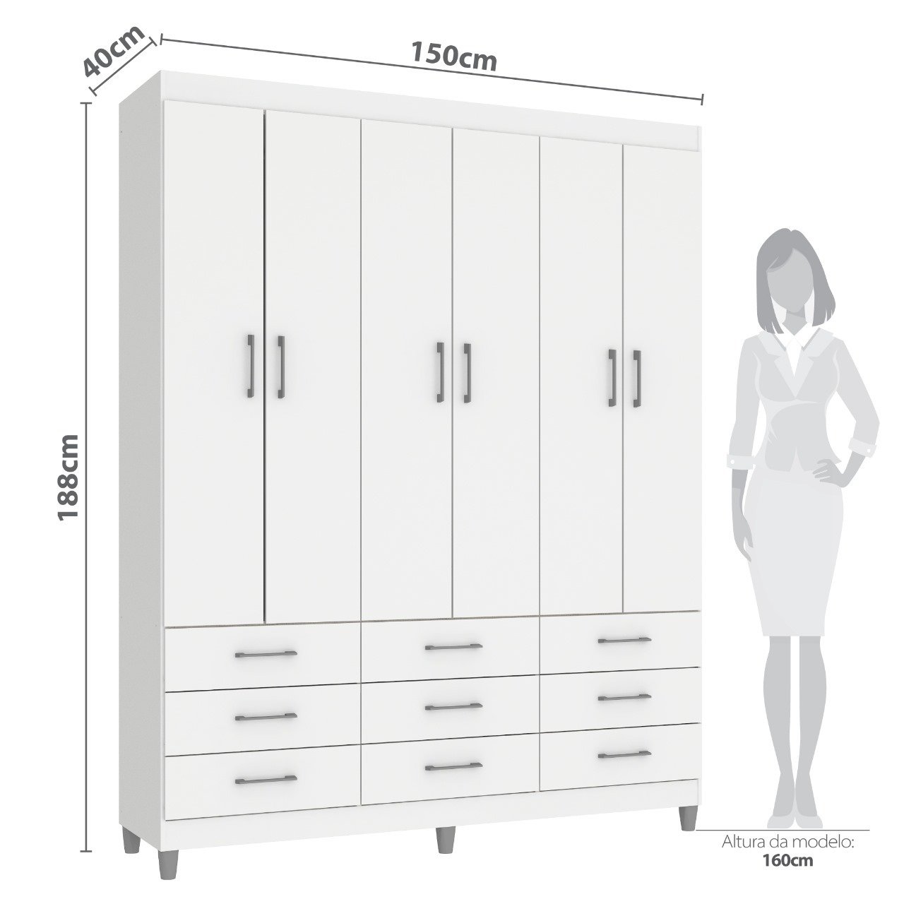 Guarda-Roupa 6 Portas Paraty 3690 1,50 m Branco - FELLICCI - Imagem 4