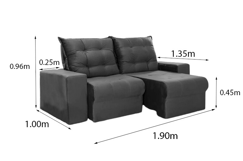 Sofá Retrátil e Reclinável Belém 1.90m Veludo Cinza 814 - Imagem 9