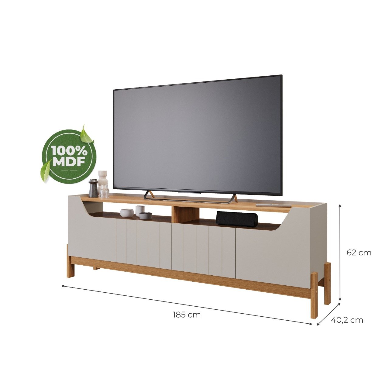Painel até 70" Trend Nature + Bancada Moema Off White/Nature - PERMÓBILI - Imagem 5