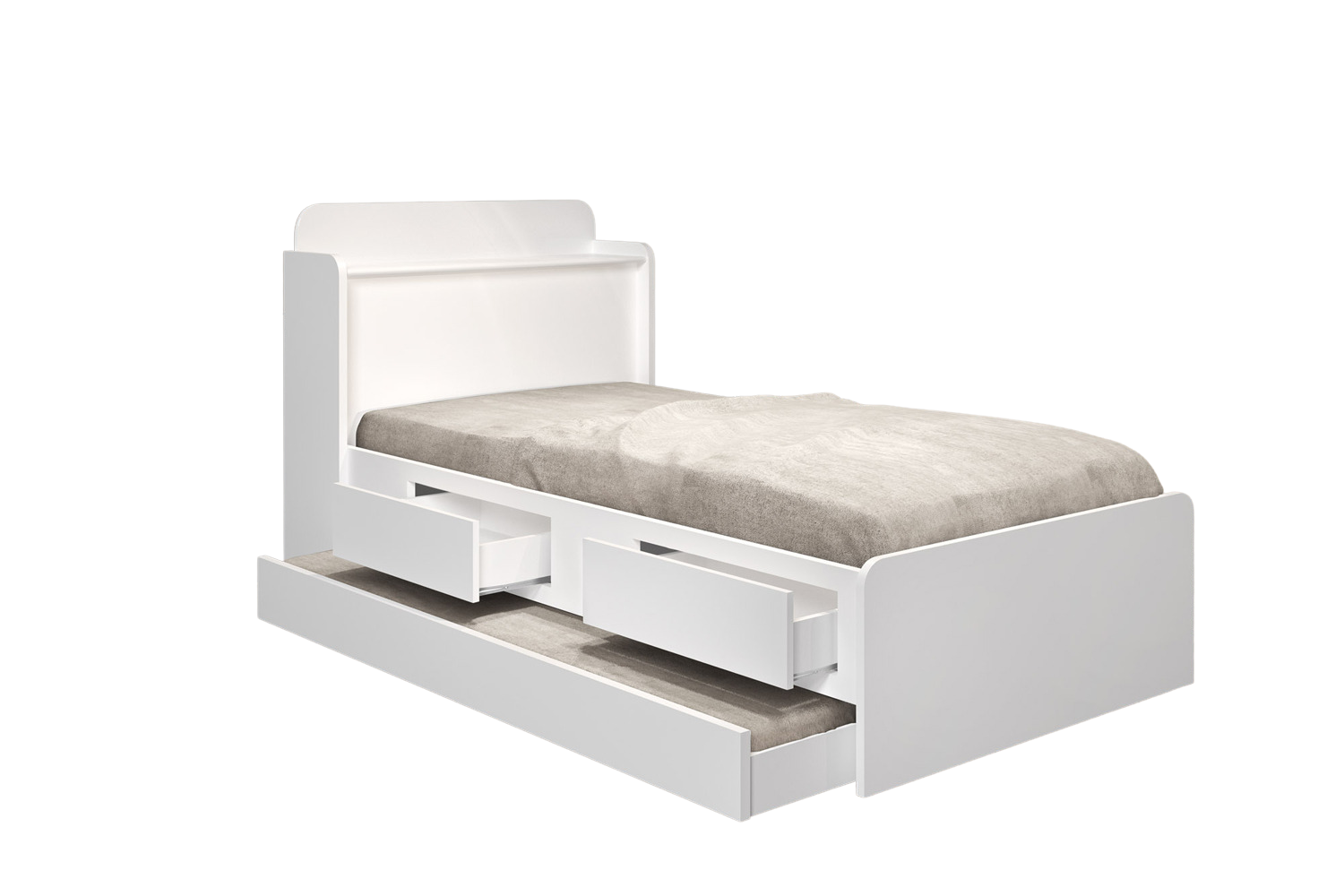 Cama Solteiro Baú Tamires + Auxiliar Mili Branco - MADEC/VJ MÓVEIS - Imagem 2