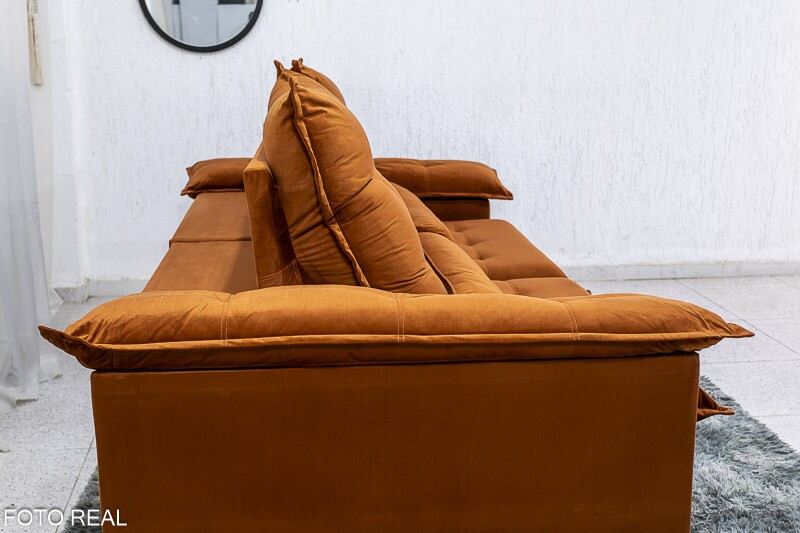 Sofá Retrátil Reclinável 2.30m Emanuelly Veludo Terracota 24 - D28 Soft - Imagem 8