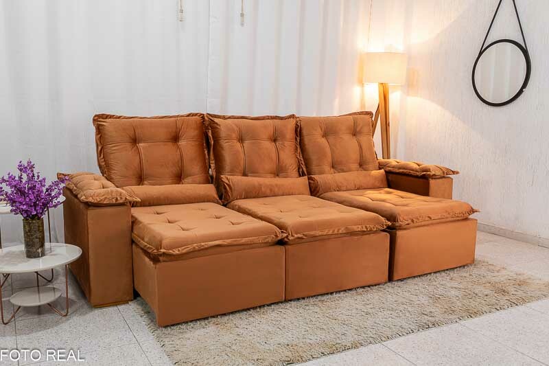 Sofá Retrátil Reclinável Grécia 2.70m Veludo Terracota - Sem Caixa - Imagem 2