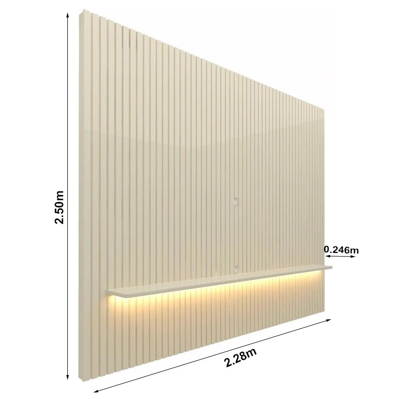 Painel Nobre Ripado 100% MDF C/LED Larg. 2.30m TV até 85 Off White Gelius - Imagem 3