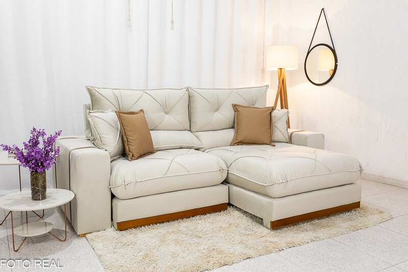 Sofá Retrátil Reclinável 2.30m Gran Bello Veludo Bege - D33 e Molas Ensacadas - Imagem 2