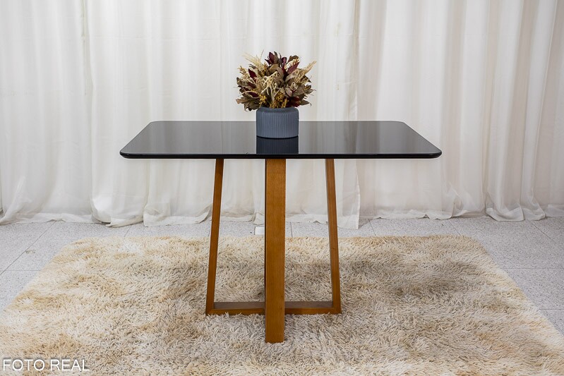 Mesa de Jantar Pedro Mel Vidro Preto 120×80 4 Cadeiras Lisboa Veludo Preto 504 Madeira Maciça Art Assento - Entregue Montada - Imagem 7