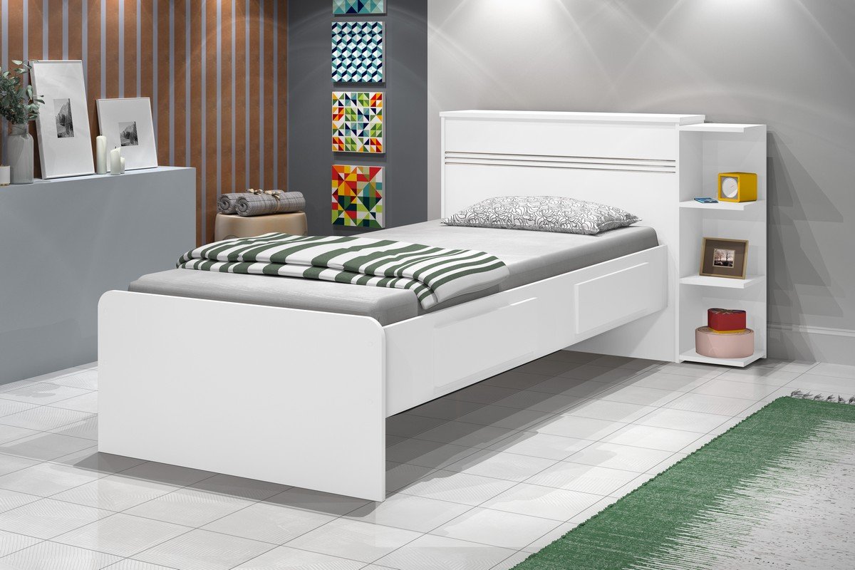 Cama Solteiro Baú Jade Branco/Lilás/Branco - J&A MÓVEIS - Imagem 6