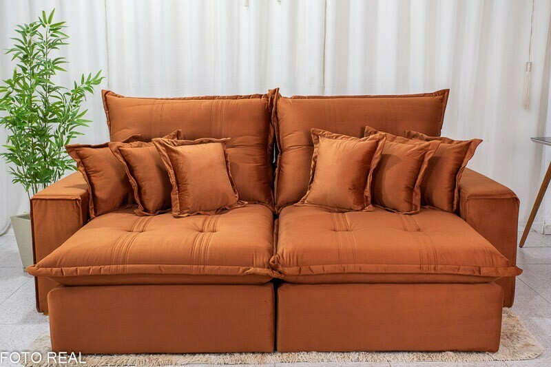 Sofá Retrátil Reclinável Ferrara 2.50m Veludo Terracota D33 e Molas Ensacadas - Imagem 4