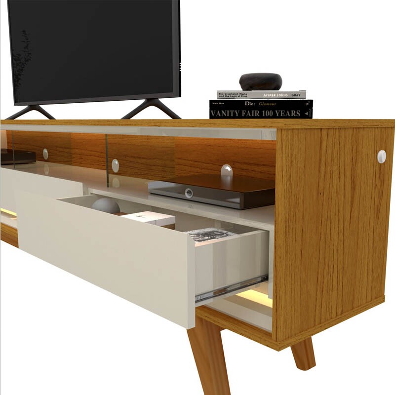 Painel Nobre TV até 85 Polegadas Larg. 2.30m + Rack Requinte Larg. 2.12m C/LED Naturale/Off Gelius - Imagem 4