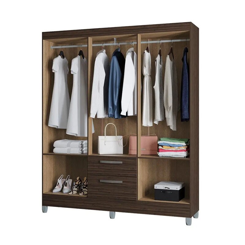 Guarda-Roupa Casal Multi 6 Portas 2 Gavetas c/Espelho e Pés Larg. 1.48m Chocolate Poquema - Imagem 2