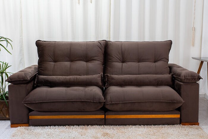Sofá Retrátil Reclinável Ibis Veludo Marrom 815 Larg. 2.50m - D33 e Molas Ensacadas - Imagem 4