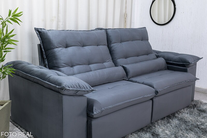 Sofá Retrátil Reclinável 2.00m Emanuelly Veludo Cinza 20 - D28 Soft - Imagem 6