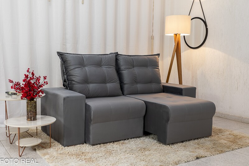 Sofá Retrátil e Reclinável Belém 1.90m Veludo Cinza 814 - Imagem 2
