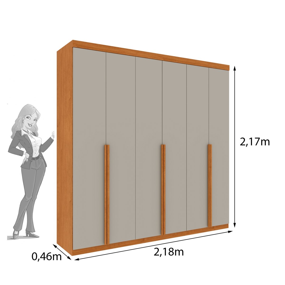 Guarda-Roupa 6 Portas Joinville 2,18 m Cinamono/Off White - TCIL - Imagem 3