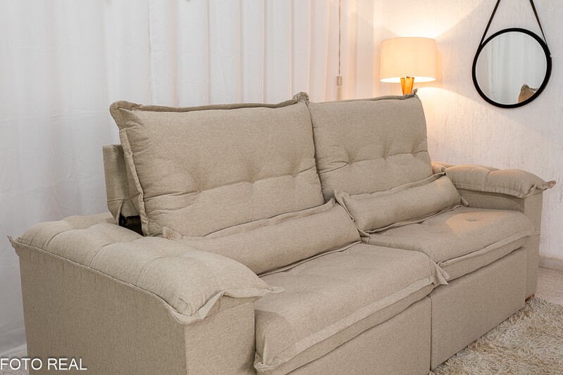 Sofá Retrátil Reclinável Califórnia 2.50m Linho 567 Bege - D28 Hiper soft - Imagem 7