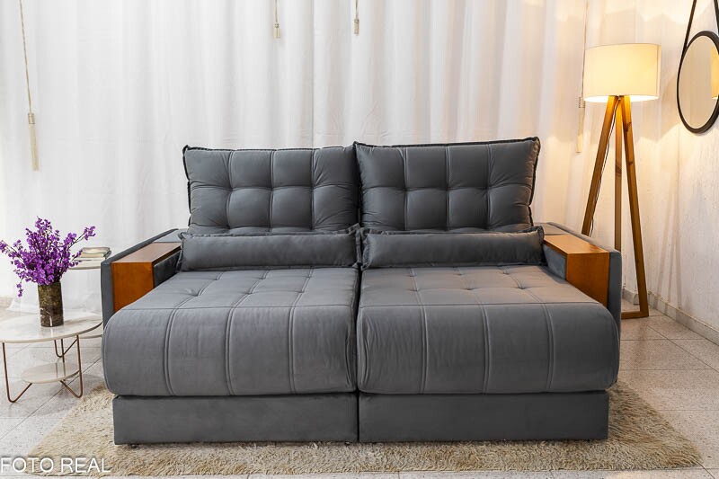 Sofá Retrátil Reclinável 2.50m Gênova Veludo Cinza 814 - Molas Ensacadas - Imagem 5