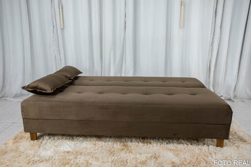 Sofá 4 lugares e Sofá Cama Casal Arpoador Veludo Marrom - Imagem 7
