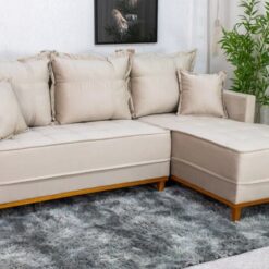 Sofá 3 Lug. Com Chaise Lado Esquerdo Milão Larg. 2.30m Veludo Bege 818 - Molas Ensacadas