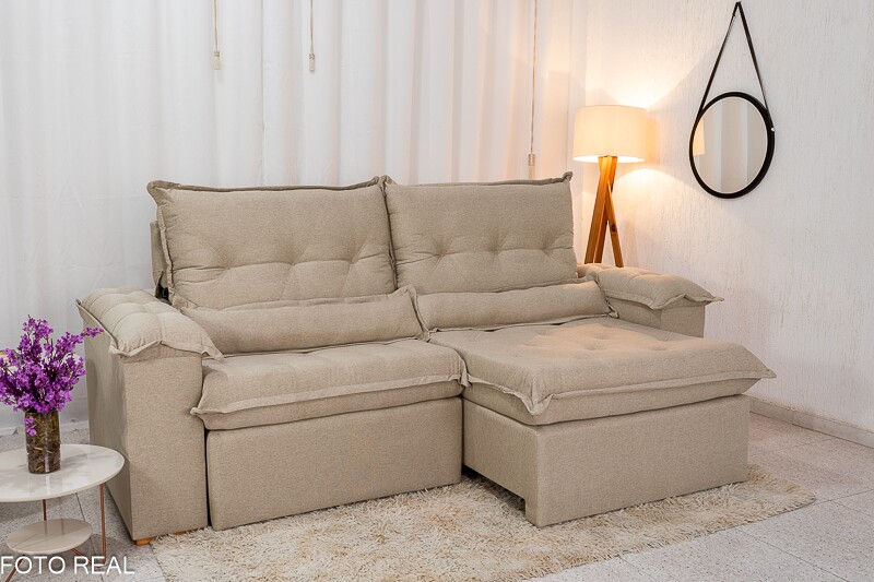 Sofá Retrátil Reclinável Califórnia 2.50m Linho 567 Bege - D28 Hiper soft - Imagem 2