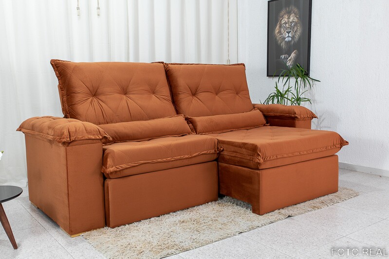 Sofá Retrátil Reclinável Califórnia 2.50m Veludo 549 Terracota - D28 Hiper soft - Imagem 7