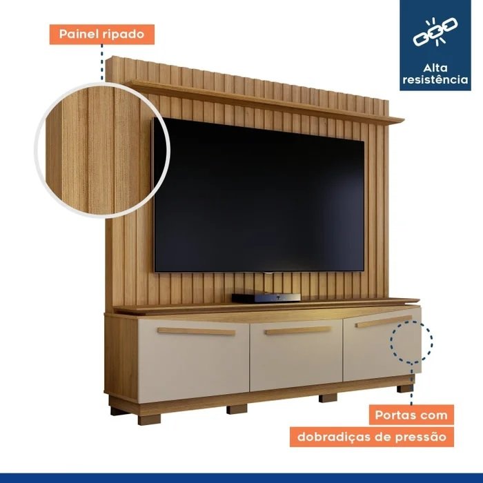 Home Theater até 75" Montreal Cinamono/Off White - VALDEMÓVEIS - Imagem 4
