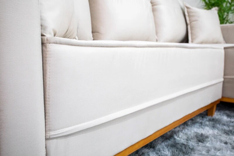 Sofá 3 Lug. Com Chaise Lado Esquerdo Milão Larg. 2.30m Veludo Bege 818 - Molas Ensacadas - Imagem 4