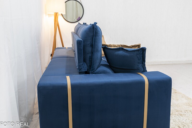 Sofá Retrátil Reclinável 2.50m Gran Bello Veludo Azul - D33 e Molas Ensacadas - Imagem 8
