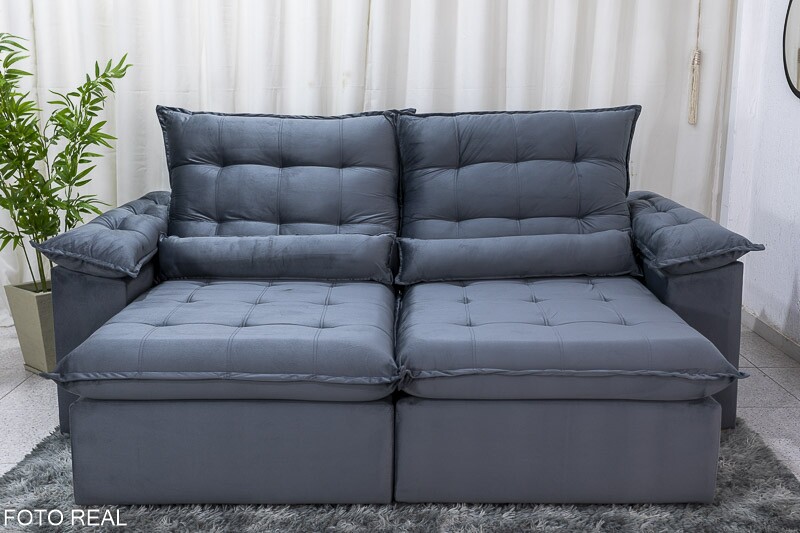 Sofá Retrátil Reclinável 2.30m Emanuelly Veludo Cinza 20 - D28 Soft - Imagem 4