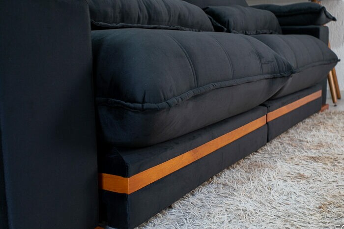 Sofá Retrátil Reclinável Ibis 2.50m Veludo Preto 820 - D33 e Molas Ensacadas - Imagem 6